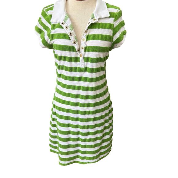 TWISTED HEART Dresses & Skirts - Twisted Heart Y2K Terry Stripe Dress Small Medium Preppy Polo Snap Front